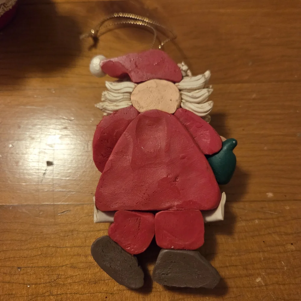 Set Of Santa Ornaments With Footballs One Resin (Roly Poly) And One Ceramic
